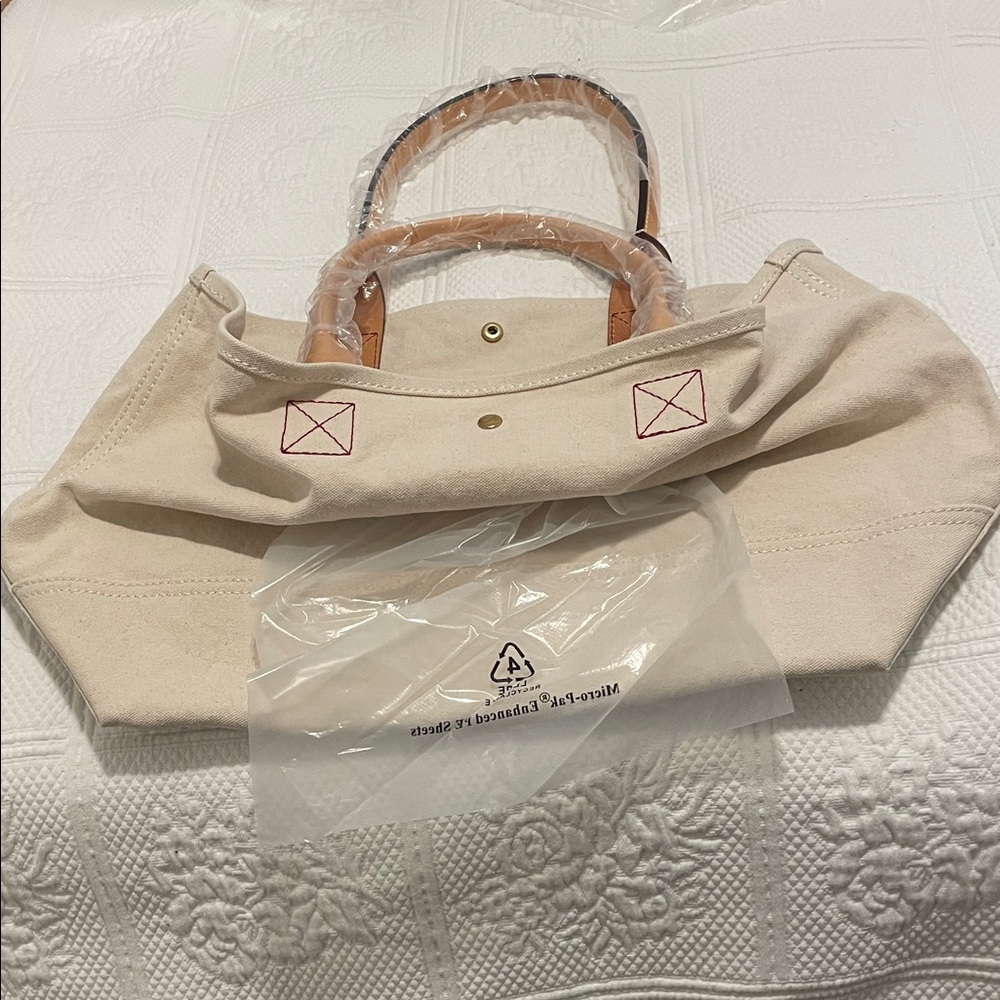 J. Crew Cream Canvas Tote with Tan Handles